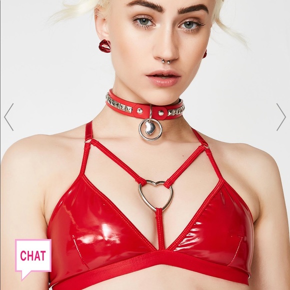 Dolls Kill Other - Sugar Thrillz Hot Love Bite Vinyl Bra ❤️